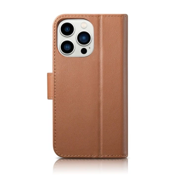 Etui na telefon iCarer Wallet Case 2in1 do  iPhone 14 Pro Max skórzany pokrowiec z klapką Anti-RFID brązowy