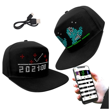 Czapka z daszkiem z oświetleniem LED RGB Piksele bluetooth Alogy PixelCap™ led telefon komórkowy sterowana aplikacją pixel Czarna
