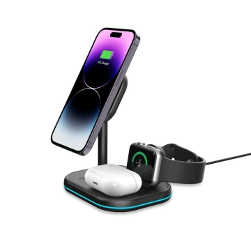 QI15W-A27 3IN1 magnetisches MagSafe kabelloses Ladegerät für iPhone/AirPods/Watch Schwarz