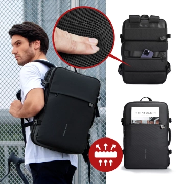 Plecak na Laptopa 17.3" Mark Ryden, Port USB, Wodoodporny, Minimalistyczny i Pojemny 37L, Wygodny, Rozszerzalny z Otwieraniem 180°,  48 × 31 × 14-25 – Czarny