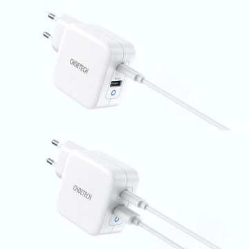 Choetech schnelles GaN USB Wandladegerät Typ C PD USB-A QC3.0 65W 3.25A weiß (PD8002)