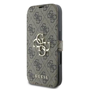 Guess 4G Metall-Logo-Schutzhülle für iPhone 16 (6,1 Zoll) – Braun, mit Standfunktion