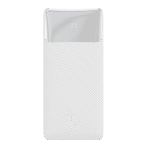 Powerbank z wyświetlaczem Baseus Bipow 10000mAh 15W biały (Overseas Edition) + kabel USB-A - Micro USB 0.25m biały (PPBD050002)