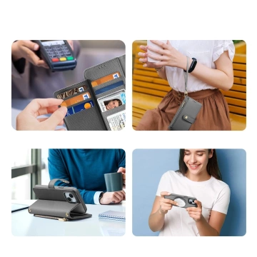 Etui do iPhone 15 Dux Ducis Lawa Skórzane Portfel MagSafe Szare