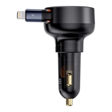Baseus Retractable 55W Ładowarka Samochodowa USB-C + Lightning 70 cm