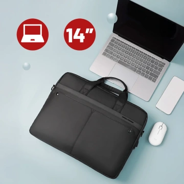 Torba na Laptopa 14" Mark Ryden, Wodoodporna, Elegancka i Pojemna, Lekka 0.5 kg, z Kieszenią na Laptopa i Tablet 9.7", Pasek na Walizkę – Czarna