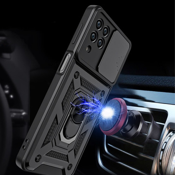 Pancerne etui z osłoną aparatu Alogy Camshield Stand Ring do Samsung Galaxy M53 5G czarne + Szkło