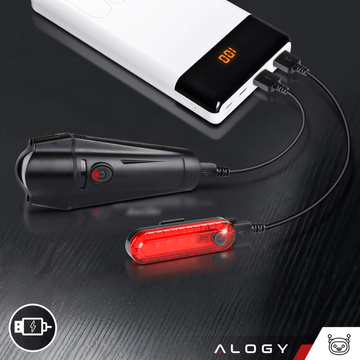 Lampka rowerowa 2w1 przód + tył wodoodporna IPX4 LED przednia tylna USB światło oświetlenie rowerowe zestaw lampek Alogy