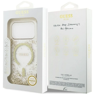 Etui Guess MagSafe do iPhone 17 Pro Resin Bottom Glitter Gold