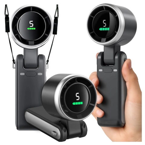 Wiatrak Mini wentylator Cyrkulator powietrza Alogy SmartFan™ Neck wiatraczek ręczny biurkowy z paskiem na szyję wyświetlacz LED 3600mAh Czarny