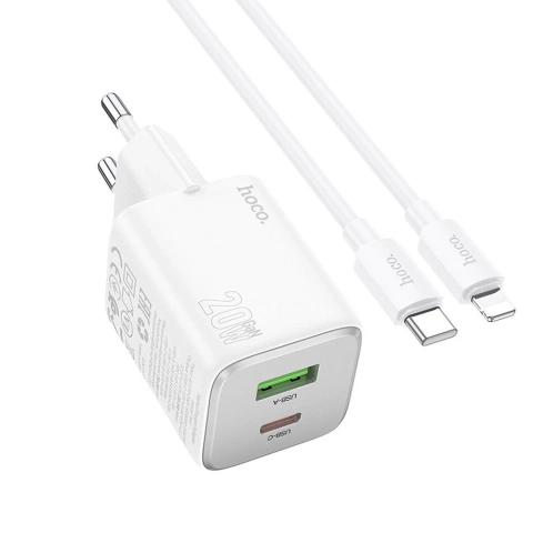 Hoco N41 GaN Ladegerät 20W USB-C USB-A USB-C Lightning Kabel Weiß