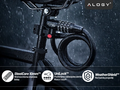 Fahrradschloss Fahrradschloss starkes Kabel 120cm Alogy Fahrradsicherheit mit Code-Kombinationsschlüssel schwarz