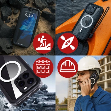 Hülle für iPhone 15 wasserdicht Mag Safe Case gepanzertes wasserdichtes Gehäuse schwarz und grau
