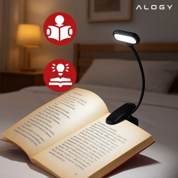 Lampa biurkowa Alogy LED z klipsem Bezprzewodowa do czytania Czarna