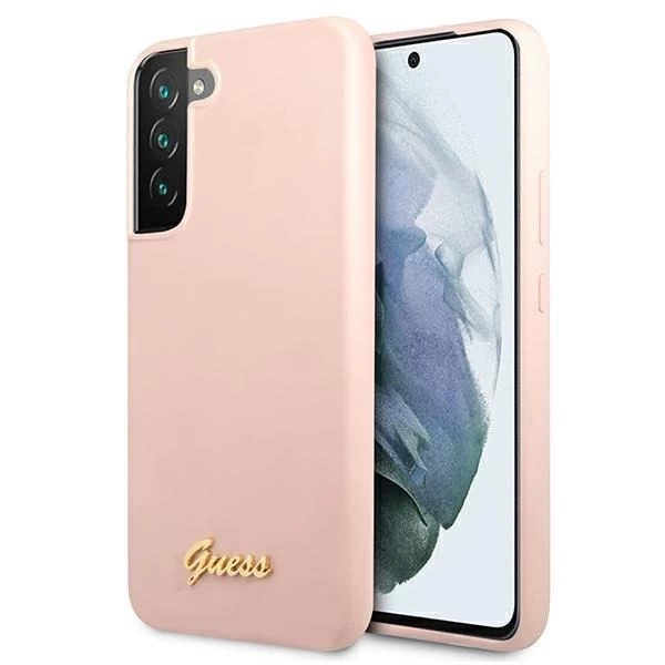 Ratet mal, GUHCS22MLSLMGPP S22 S906 różowy/pink Hardcase Silikon-Schriftzug Metall-Logo