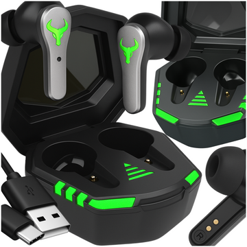 Słuchawki bezprzewodowe Bluetooth 5.2 Alogy TWS 9D EarPhones z stacja dokująca z mikrofon PowerBank dla graczy Czarne