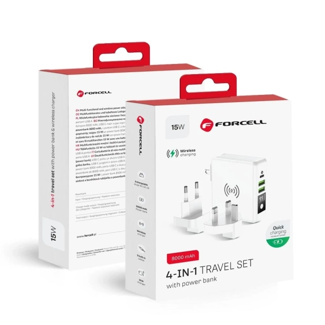 Forcell 4in1 Reiseladegerät 8000mAh QC3.0 USB-C Powerbank Induktion