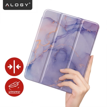Etui Ochronne do Apple iPad 10.9" 10 Gen 2022 / iPad 11" A16 11 Gen 2025 Hybrydowe z Miejscem na Rysik, Składana Okładka z Funkcją Podstawki 2w1, Alogy HybridBook™ Case – Marble Purple
