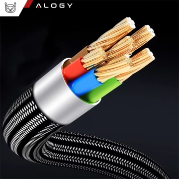 Kabel 200cm USB USB-C mocny szybkie ładowanie 120W Alogy A-C Cable nylonowy przewód Czarny