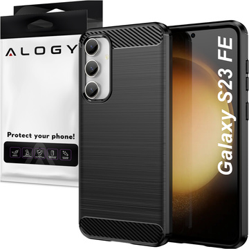 Schutzhülle für Samsung Galaxy S23 FE mit gepanzerter Rückseite, Alogy Carbon Silikon, schwarzes Glas