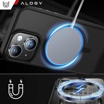 Etui do iPhone 15 Plus MagSafe Matt Case Cover matowe obudowa Alogy Ring pancerne na telefon Czarne