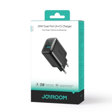 Joyroom Netzwerkladegerät USB-C / USB-A 25W SFC / PPS / PD - Schwarz