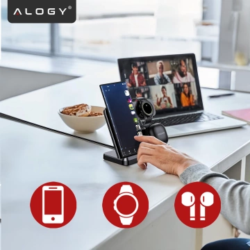 Kabelloses induktives Ladegerät 3in1 Qi 3.0 Fast für Samsung S22 S23 S24 Galaxy Watch Buds Station schwarz