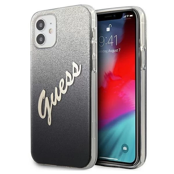 Guess GUHCP12SPCUGLSBK iPhone 12 mini 5,4" czarny/schwarzes Hardcase Glitter Gradient Script
