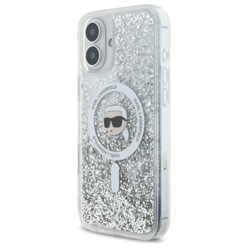 Etui Karl Lagerfeld do iPhone 16 Plus 6.7" Magsafe Hardcase Transparent Liquid Glitter Karl Head 
