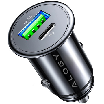Ładowarka samochodowa 48W USB QC 3.0 18W + USB-C C PD 30W szybka mocna do telefonu Alogy Car czarna + Kabel USB-C 1m