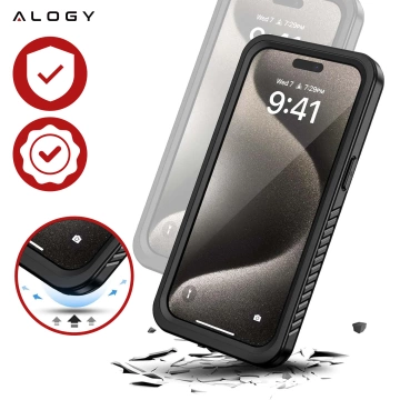 Etui do Apple iPhone 15 Pro Pancerne 360 case do Mag Safe wodoodporne Armor IP68 Alogy czarne