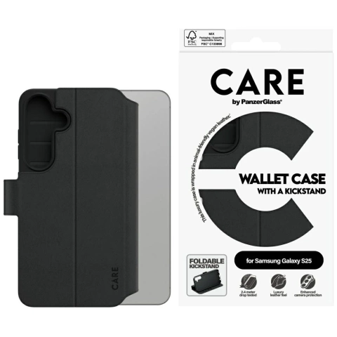 Etui CARE do Samsung Galaxy S25 Czarny by PanzerGlass Wallet Kickstand