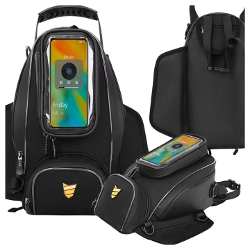 Motorradtasche mit abnehmbarer Handyhülle, wasserdichte Motorradtasche mit Fächern und Tankhalterung, geräumig und robust, MotoRider™ – Schwarz