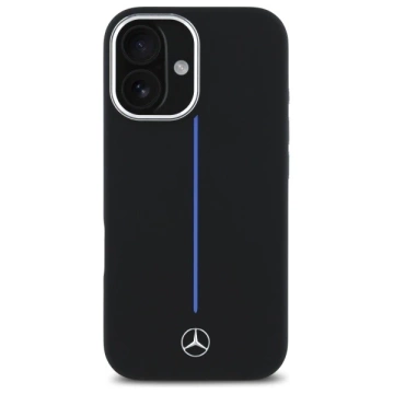 Etui Mercedes do iPhone 16 6.1" Czarny MagSafe Hardcase Silicone Blue Stripe 