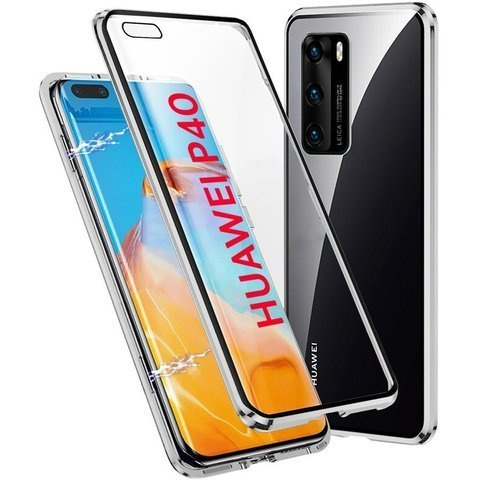 Etui magnetyczne szklane Dr.Fit dwustronne do Huawei P40 Srebrne