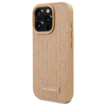 Karl Lagerfeld Hülle für iPhone 16 Pro 6,3" Beige MagSafe Hardcase Leder Monogramm Metall Logo
