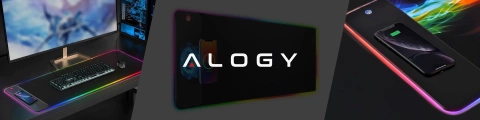 Alogy QiGlow Pro Schreibtischunterlage mit RGB-LED-Beleuchtung für Maus, Tastatur und Qi-Ladegerät für Smartphones. Rutschfeste, schützende Gaming-Matte XL (80 x 30 cm), Schwarz.