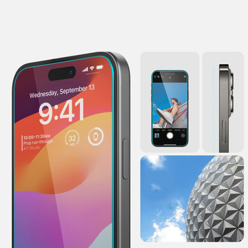 2x Panzerglas für iPhone 15 Spigen Glas.TR „EZ FIT“ Klar