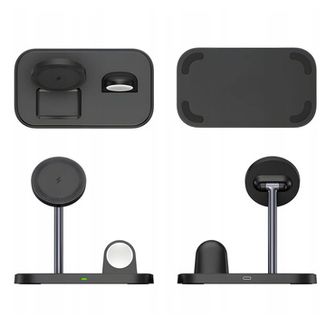 Qi Mag Safe 15W induktives Ladegerät für iPhone Apple Watch AirPods 3in1 kabellose Standstation Schwarz