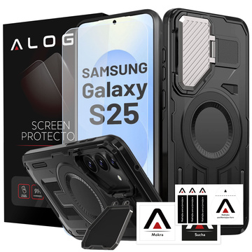 Etui do Samsung Galaxy S25 Case do MagSafe Wzmocniona Pancerna ochrona obiektywów z podstawką obudowa ochronna na telefon Alogy HeavyDuty Mag™️ + Szkło hartowane 