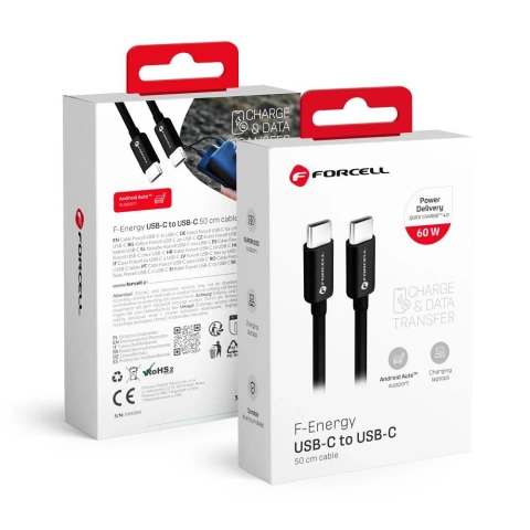 USB-C-auf-USB-C-Kabel 60 W 50 cm Forcell C338 QC 4.0 PD für 60-W-Ladegeräte
