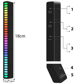 RGB-LED-Lampe USB-Lampe blinkt im Rhythmus der Musik Smart Bar 18 cm bunt 32bit Gaming Alogy Schwarz