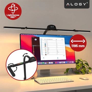 Lampa Biurkowa LED RGB do Monitora ze Składaną Konstrukcją, Regulowaną Jasnością i Pełnym Spektrum Światła, z Mocowaniem do Blatu, Ochrona Oczu, Alogy VisionBar™ – Czarna