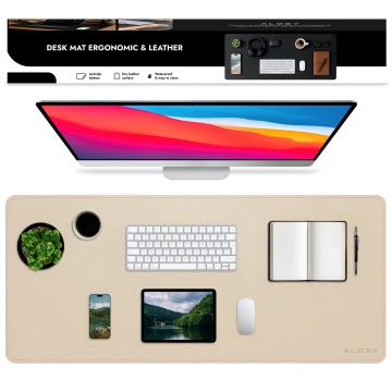 Schreibtischunterlage 80 × 40 cm – rutschfeste Schutzmatte aus elegantem PU-Kunstleder, für Maus und Tastatur, stilvoll und langlebig – Alogy WorkMat™ Beige