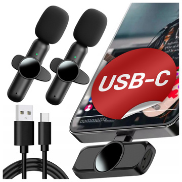 Mikrofon Bezprzewodowy 2x Zestaw - USB-C, redukcja szumu, lekka konstrukcja, zasięg do 20 metrów - 2x Mikrofon Krawatowy z Futerkową Osłoną, Odbiornik do telefonu - Alogy DualVoice™ Czarny