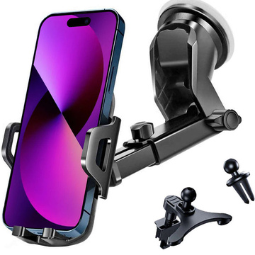 Uchwyt samochodowy do telefonu do auta 3w1 Alogy na szybę do kratki na deskę rozdzielczą kokpit Czarny + Kabel USB-C 2.4A 1m