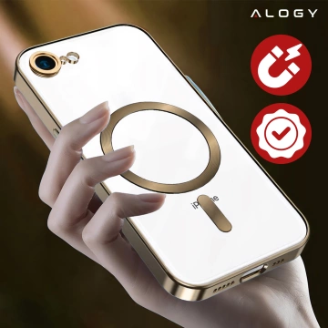 MagSafe-Hülle für Apple iPhone 16 Pro Max Alogy Glamour Luxus-Ringgehäuse Gold-Transparent