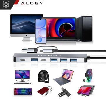 HUB-Splitter Alogy-Adapter für Computer-Laptop mit USB-C auf 3x USB-A 2.0 1x USB-A 3.0 Grau
