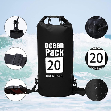 Worek wodoszczelny wodoodporny 20L Pokrowiec Torba na kajak żagle PVC do sportu Czarny