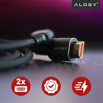 Kabel HDMI 2.1 1.5 m, 4K/8K Alogy Ultra High Speed™ 48 Gbps 60Hz, Premium z Pozłacanymi Końcówkami, Nylonowy Oplot, Miedziany – Czarny
